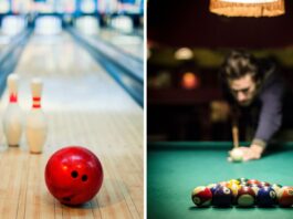 Gdzie na bilard i kręgle we Wrocławiu? Na zdjęciu tor na kręgielni oraz rozgrywka w bilarda