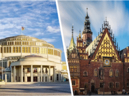 Co zobaczyć we Wrocławiu w dwa dni? Na zdjęciu Hala Stulecia i Ratusz we Wrocławiu