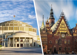 Co zobaczyć we Wrocławiu w dwa dni? Na zdjęciu Hala Stulecia i Ratusz we Wrocławiu