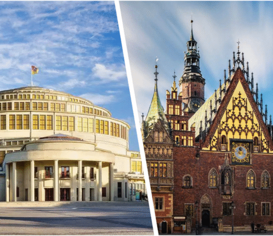Co zobaczyć we Wrocławiu w dwa dni? Na zdjęciu Hala Stulecia i Ratusz we Wrocławiu