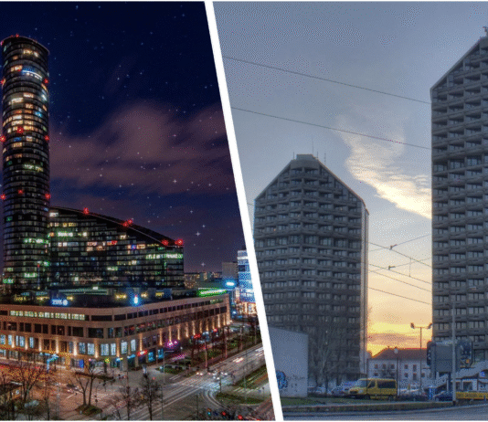 Najwyższe budynki we Wrocławiu. Nie tylko Sky Tower, jakie inne budynki we Wrocławiu górują nad innymi? Na zdjęciu składanka zdjęć Sky Tower oraz akademiki Kredka i Ołówek