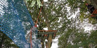 Parki linowe we Wrocławiu i okolicy. Najciekawsze miejsca na zabawę dla całej rodziny Na zdjęciu widok na atrakcje w parku linowym