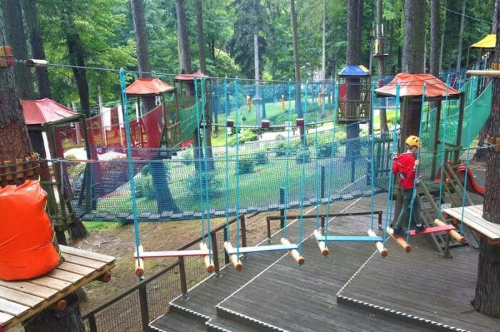 Na zdjęciu Park Linowy Czarodziejska Góra w Jedlinie-Zdrój