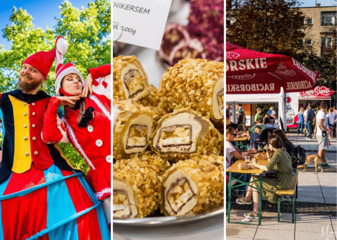 Na zdjęciu zestawienie jedzenia, festiwalu oraz przebranych ludzi